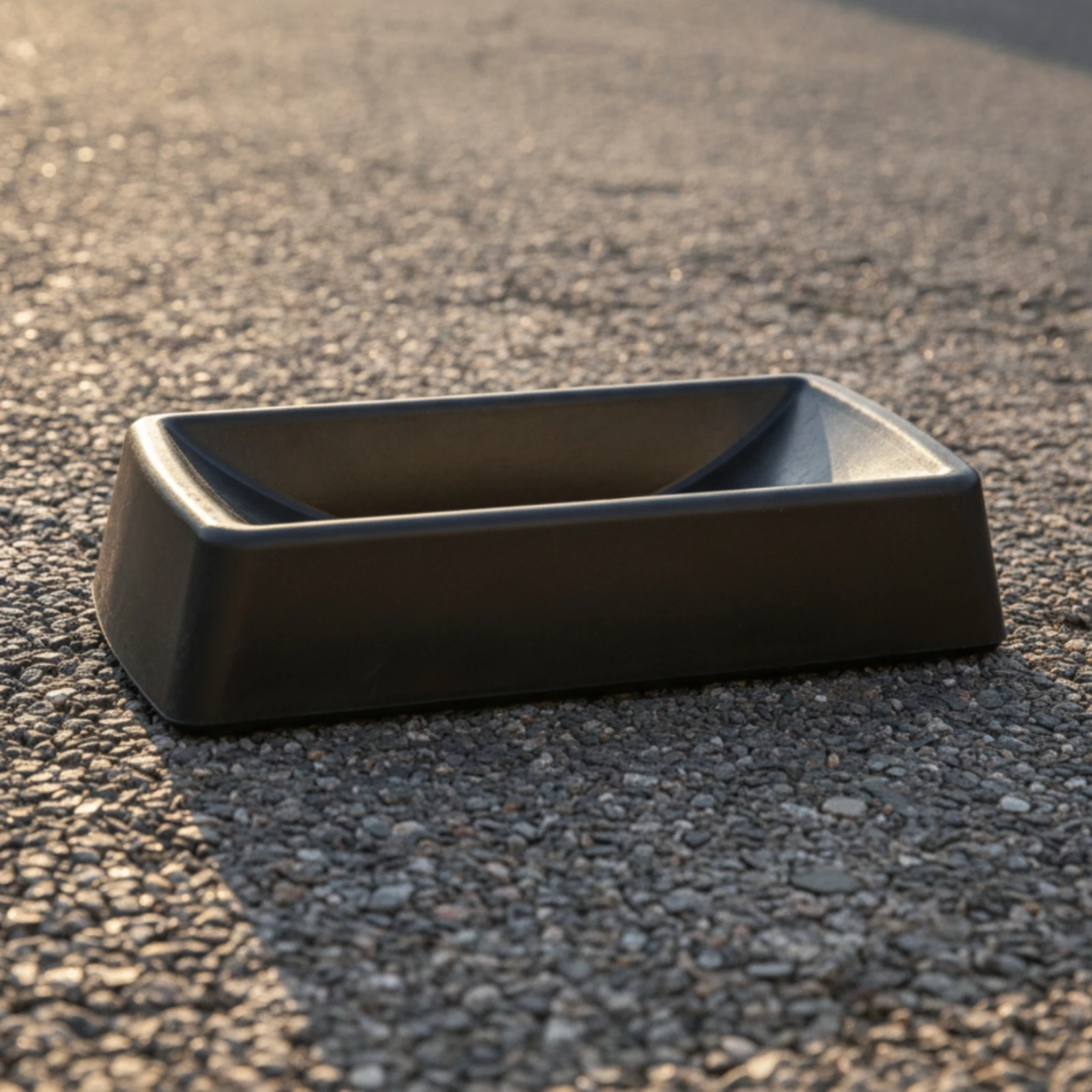 Molded Nitrile Rubber Wheel Chock with Sloped Cradle Recessed Base and Central Hole for Car Trailer RV Stabilizer