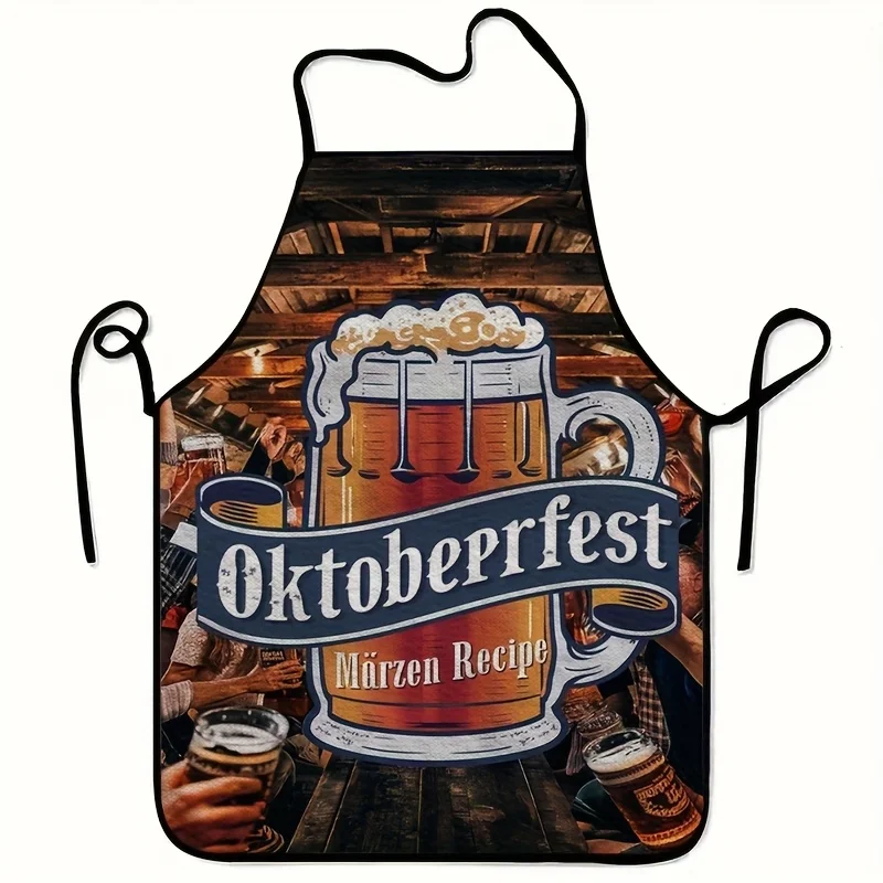 1pc 2D Bavarian Oktoberfest Apron with Beer Mug & Text, Durable Polyester, Machine Washable, Ideal for Cooking, Brewing, Parties