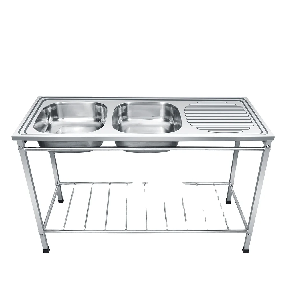 2021 High Quality Home Stainless Steel Double Bowl Kitchen Sink Cabinet Durable Factory Sink With Drainboard