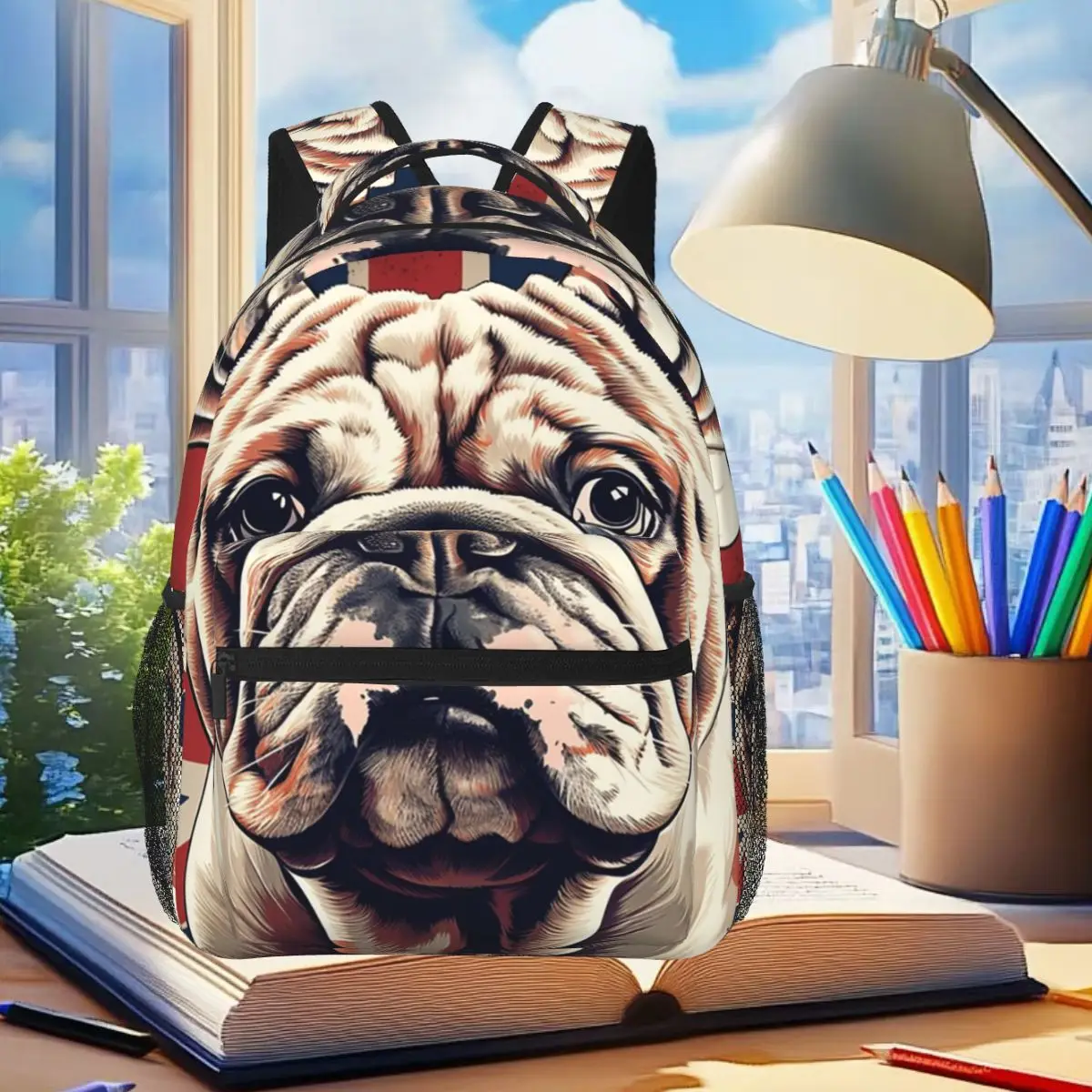 

British English Bulldog Dog Face Nose Backpack Student Boys Girls BookBag Children School Bag Laptop Shoulder Bags for Men Women