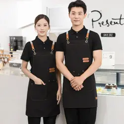 Waterproof Kitchen Apron For Women/Men With Pockets Work Mandil Cleaning Pinafore Restaurant Shop Waiter Work Uniform