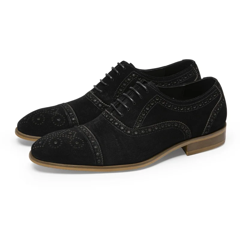 Luxury Cowhide Suede Man Dress Shoes Genuine Leather Handmade Quality Comfortable British Trend Elegant Wedding Brogue Shoes Men