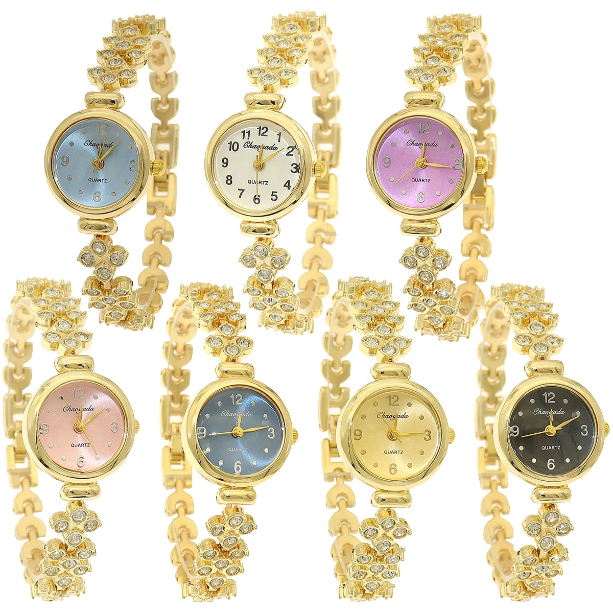 7 قطعة/الوحدة ساعة نسائية الأعمال الترفيه عنصر ساعة فاخرة حزام الكوارتز حجر الراين الساعات