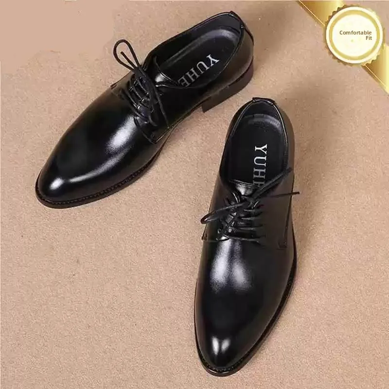 

British Style Men's Shoes Wedding Groomsmen Black Business Formal Soft Bottom Suit Casual Leather Shoes Summer Wedding Shoes
