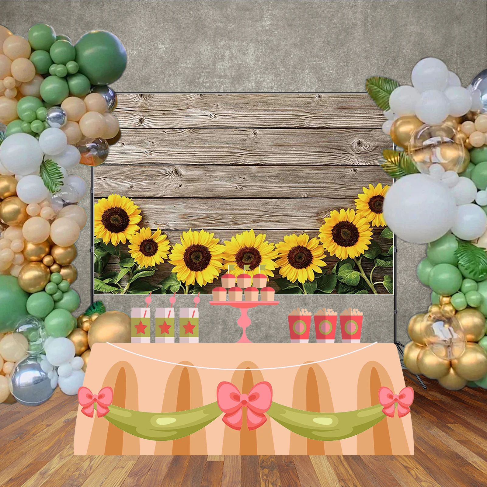MOON.QG ひまわりブラウンボード背景写真撮影板木製パーティー装飾 Photozone 背景ベビーフォトスタジオ小道具
