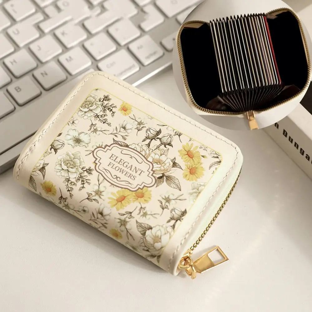 Portable 9/18 Slots Women Wallet PU Leather Large Capacity Gift Card Pouch Floral Multipurpose ID Card Case
