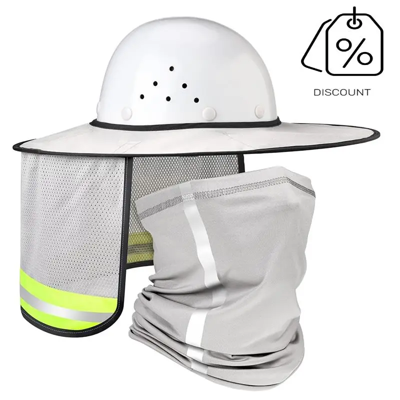 Set di protezione solare e collo ad alta visibilità da 2 pezzi per elmetti protettivi, include rete a tesa intera e sciarpa per il viso Bandana-Y48A