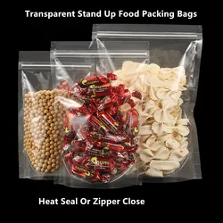 100pcs Stand Transparent PET Plastic Zip Lock Bags - Food Grade Clear Self Sealing Doypack, Zipper Reusable Snacks Package Pouch