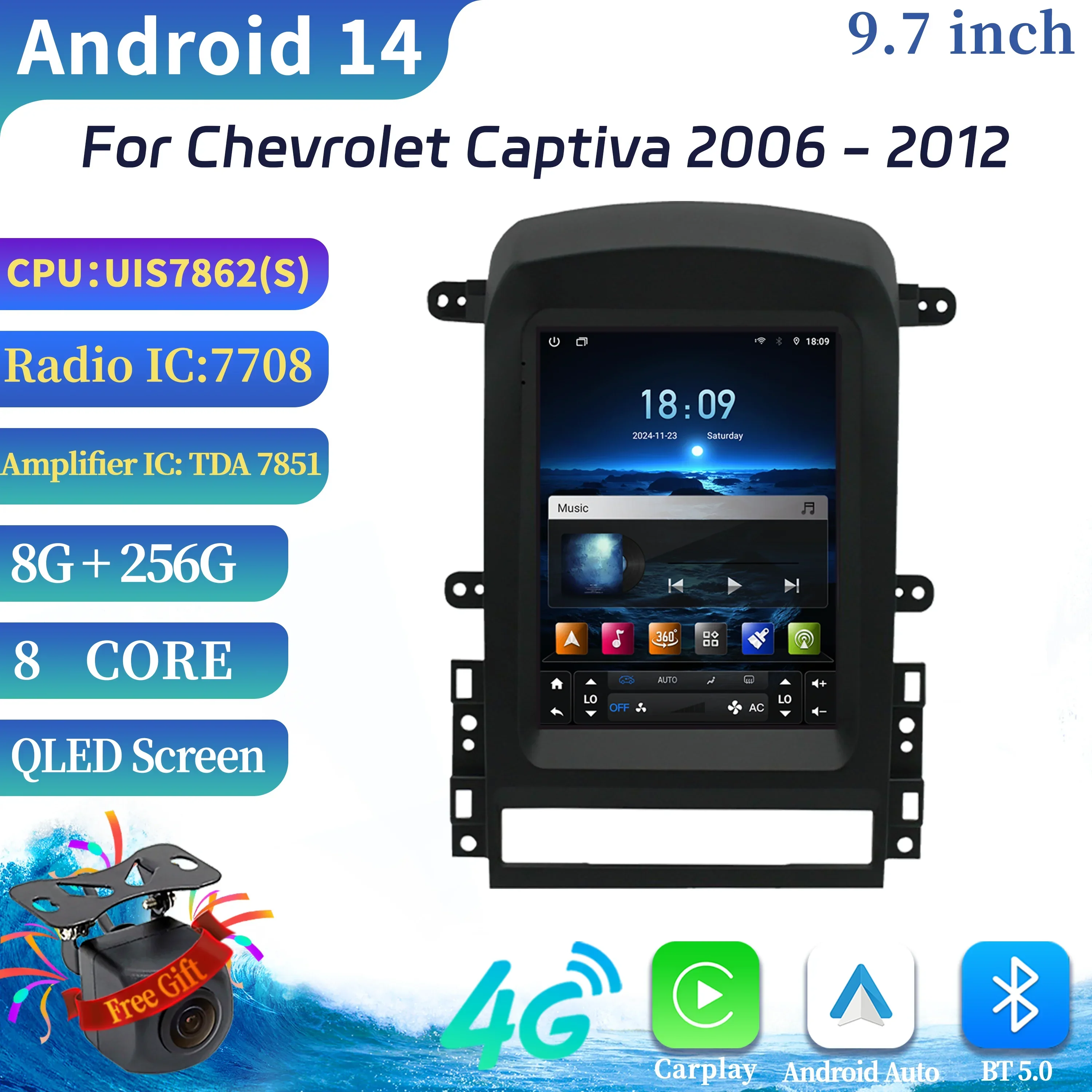 9.7inch For Chevrolet Captiva 2006-2012 Wireless Bluetooth Carplay GPS Multimedia Android Auto Car Radio Head Unit Touch Screen