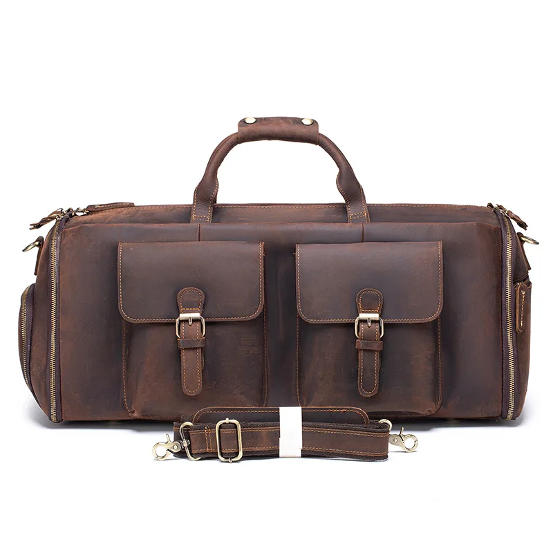 Suits bag genuine leather travel bag multi-functional luggage bag folding suit storage bag, dry and wet separation fitness bag