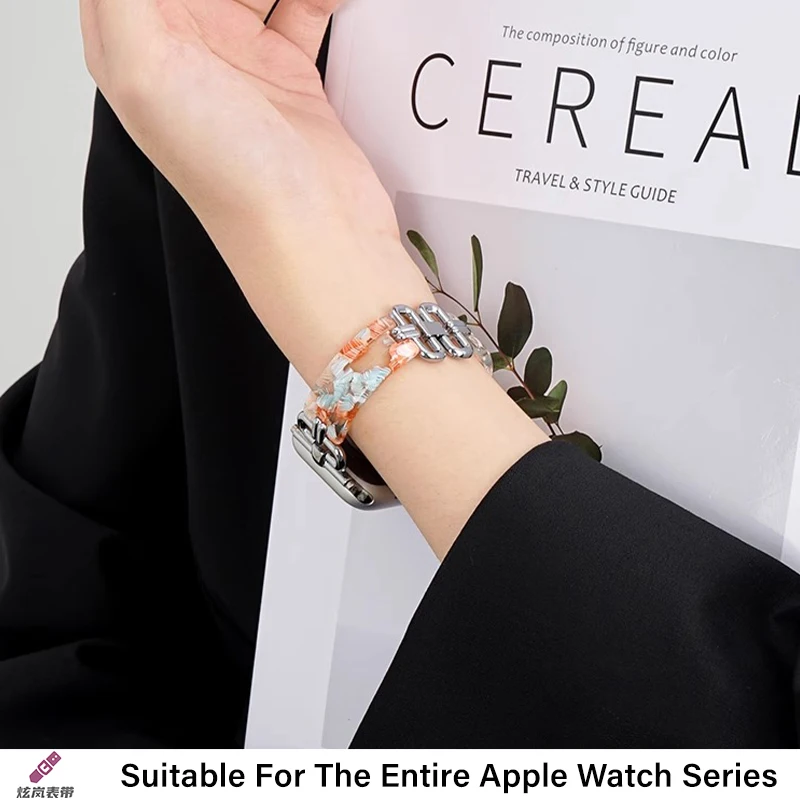 Cinturino in metallo resina di lusso per cinturino Apple Watch Ultra 2 49mm Iwatch Series 10 9 8 6 7 5 SE 4 46/45/44/42/41/40/38mm Bracciale donna