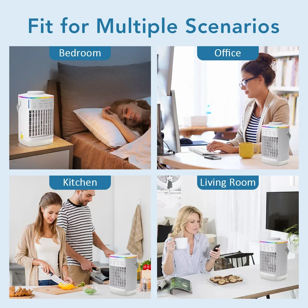 Nouveau! Ventilateur de climatiseur de bureau USB Portable, refroidissement par eau avec réservoir de 700ml, humidificateur et lumière d'ambiance colorée, refroidissement silencieux