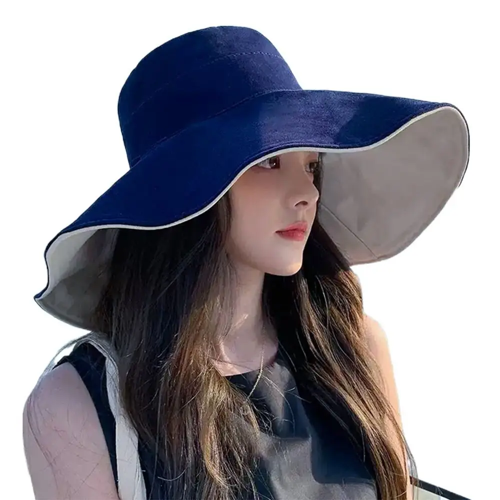 Spring Summer Double-Sided Bucket Hat Foldable Portable Beach Cap Big Brim Panama Hat Women Men