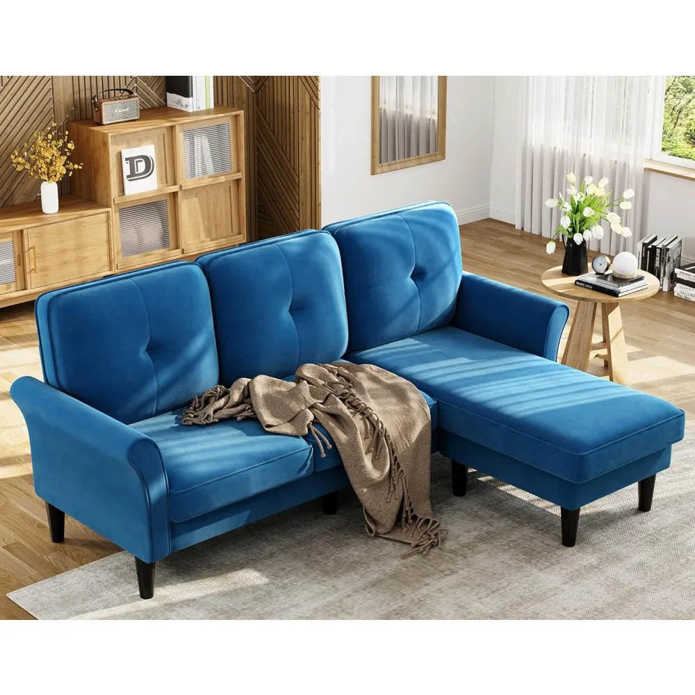 

83-дюймовый секционный диван, бархатные секционные диваны для гостиной, удобный Г-образный диван с глубоким сиденьем и пуфиком, 3-местный диван