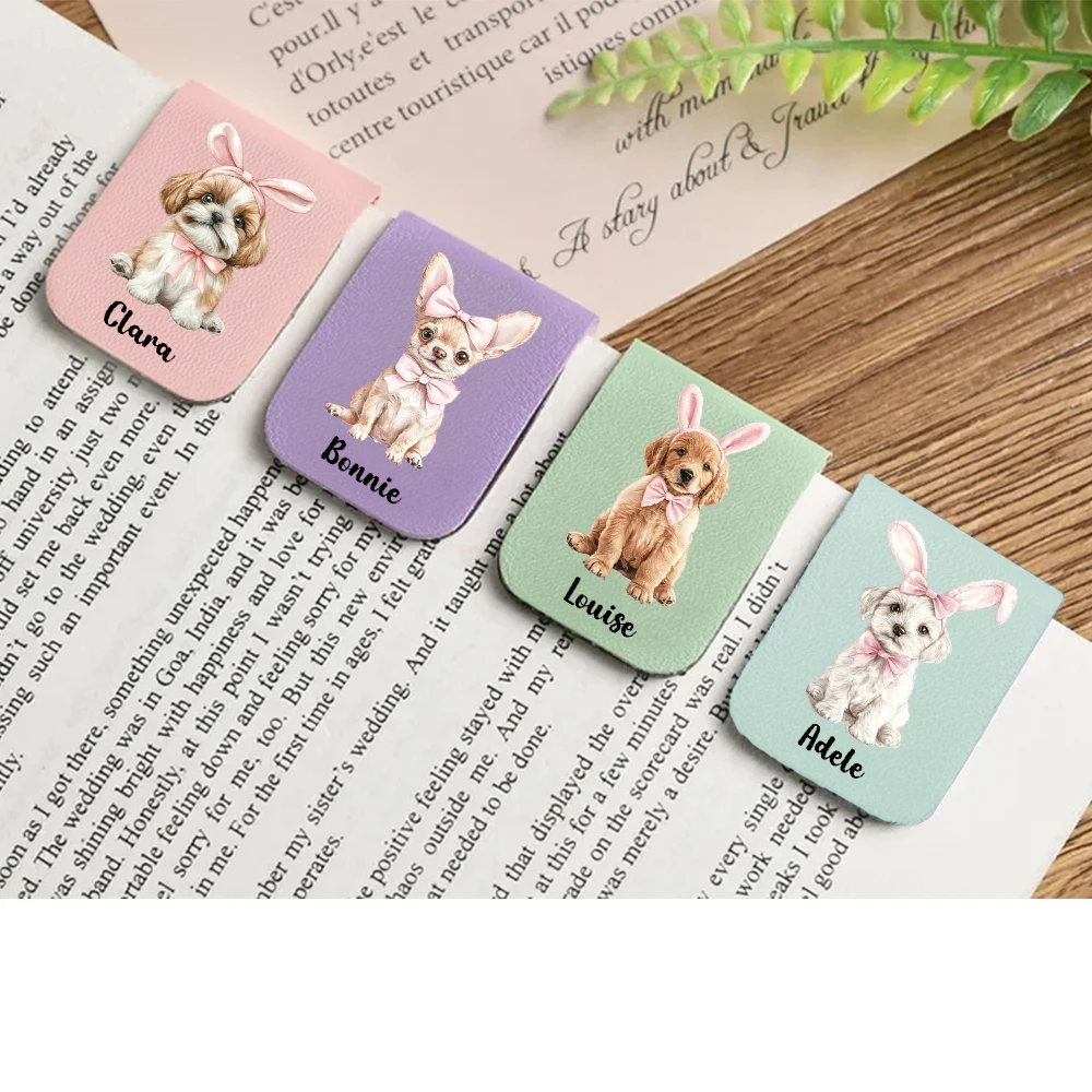 1pc Name Bookmark with cute dogs,Custom Leather cute dogs Bookmark,Personalized Magnetic Bookmark,Book Lover Birthday Gift