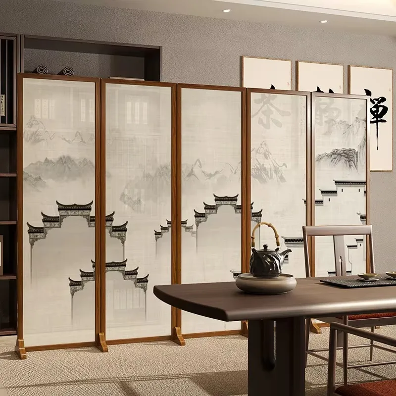 New Chinese-style solid wood screen partition, living room porch occlusion, folding mobile modern simple office live broadcast b