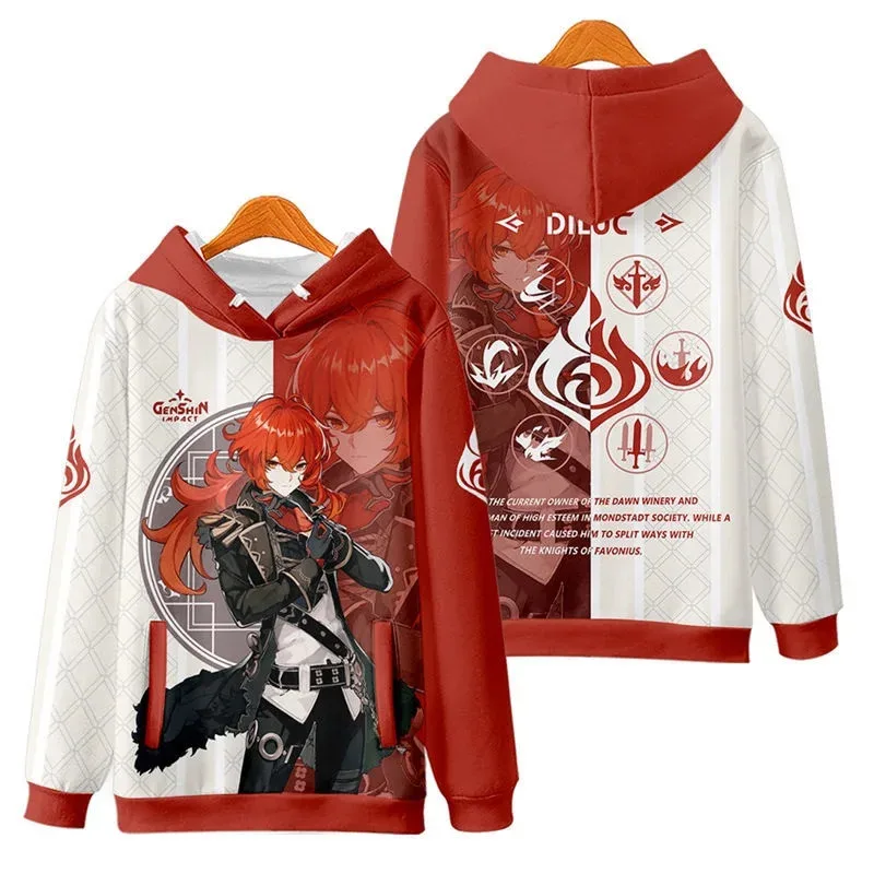 Anime Genshin Impact Diluc Cosplay Hoodie Women Men Harajuku Sweatshirt Y2k Streetwear Hip Hop Pullover Hooded Jacket Outerwear view 3