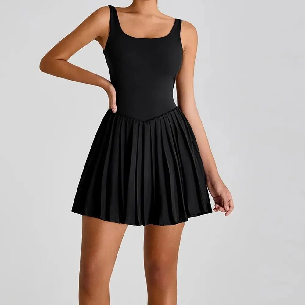 

Hollow Out Women Tennis Dress Sleeveless Polyester Badminton Skirts Bodycon Fit High Elasticity Yoga Fitness Dress