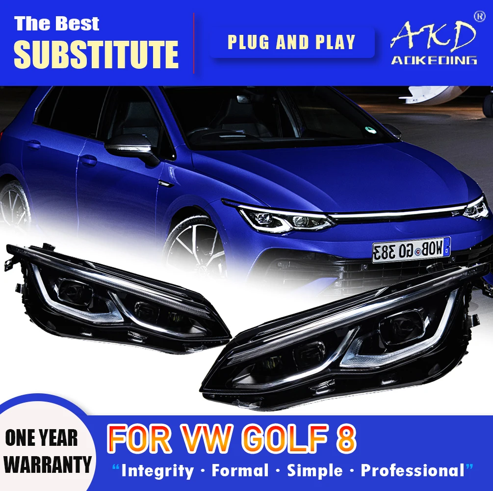 

AKD Head Lamp for VW Golf 8 MK8 LED Headlight 2021-2024 Headlights Golf 8 DRL Turn Signal High Beam Angel Eye Projector Lens