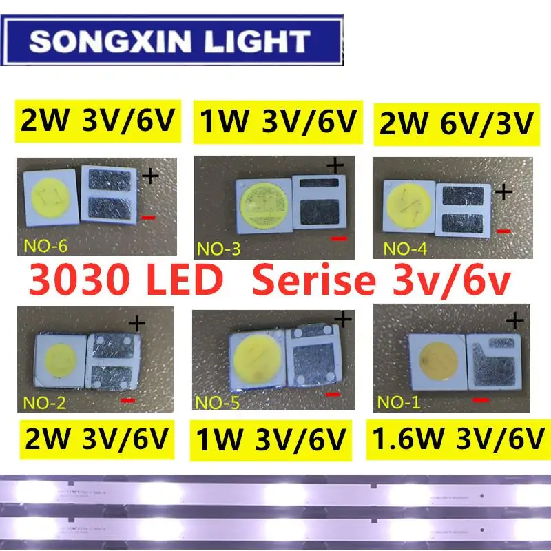 100pcs 3030 Backlight High Power LED DOUBLE CHIPS 1w 1.5W 2w 3V-3.6V 6v 9V lextar JUFEI AOT Cool white PT30A66 TV