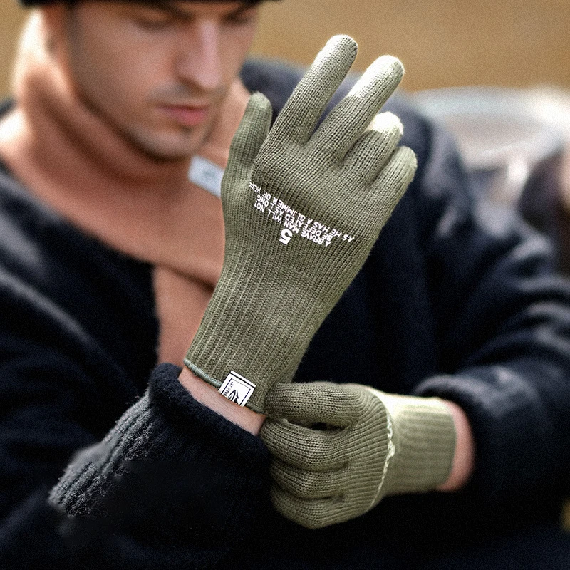 Winter Cycling Tactical Gloves Elegant Touchscreen Vintage Knitted Print Full-finger Gloves Business Autumn Warm Fashion