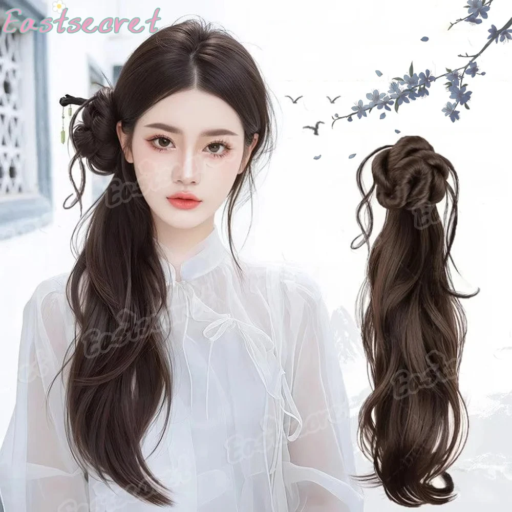 EAST Synthetic wig Braid Female dragon beard Flower bud Atmosphere Grip clip Side ponytail Antique style hair accessory