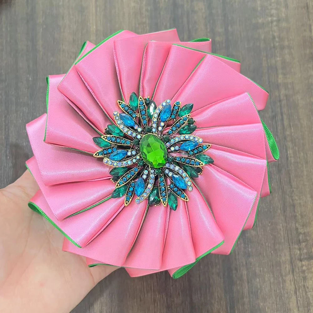 12pcs pink green Layers Big Satin Flower corsage