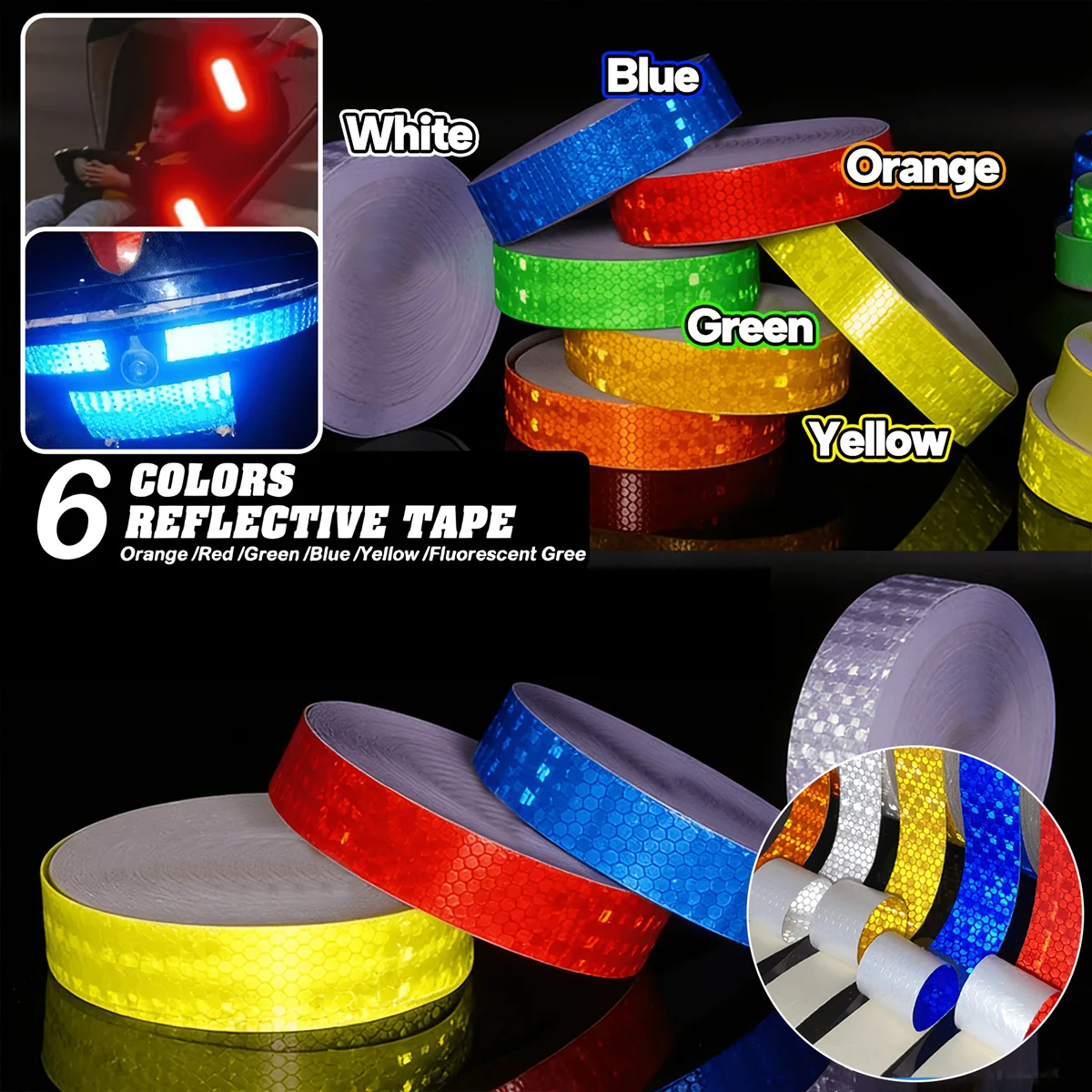 Reflektierende Autoaufkleber, wasserdichte Warnbänder für den Außenbereich, weiß, rot, fluoreszierend, gelb, Reflektoren, Sicherheitsstreifen – Detail 4