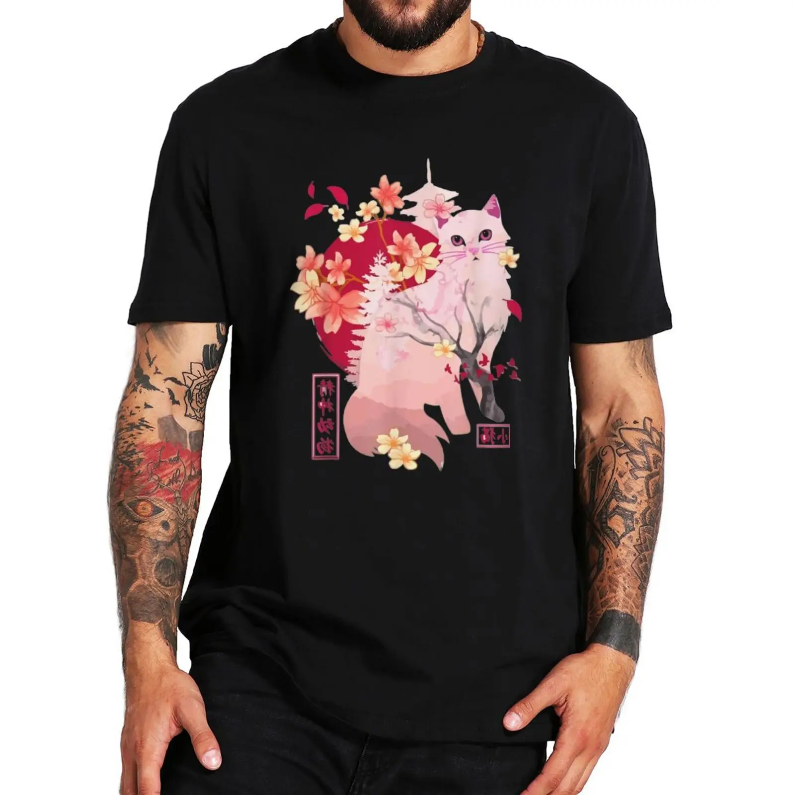 

Kaus Bunga Pohon Kucing Sakura Kaus Gaya Retro 80-х годов обновления Jepang 100% Katun Hadiah Kaus для аниме Jepang