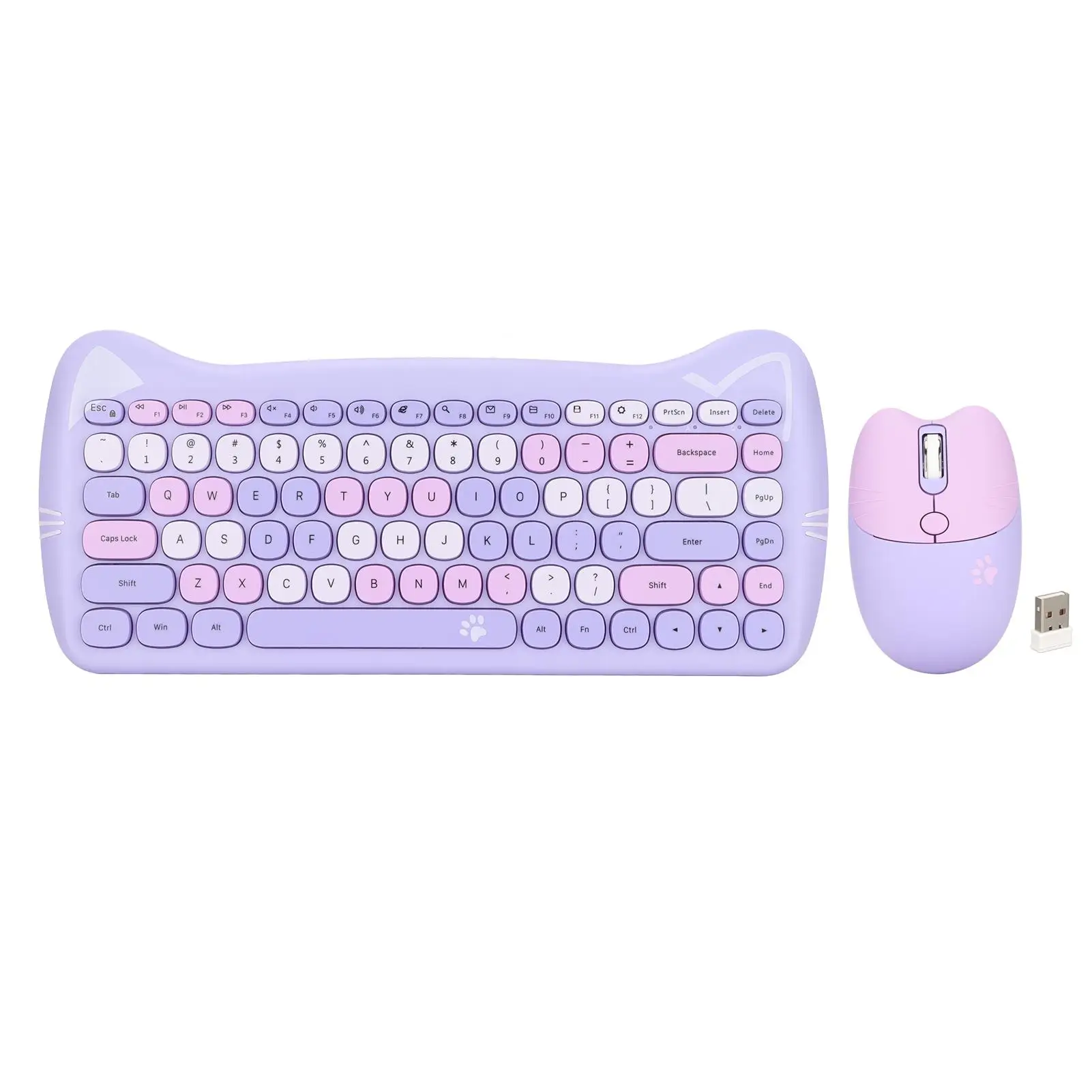

Cute Cat Design 2.4G Wireless Keyboard and Mouse Set Low Power Technology Stylish Rechargeable Combo for Home Office Use