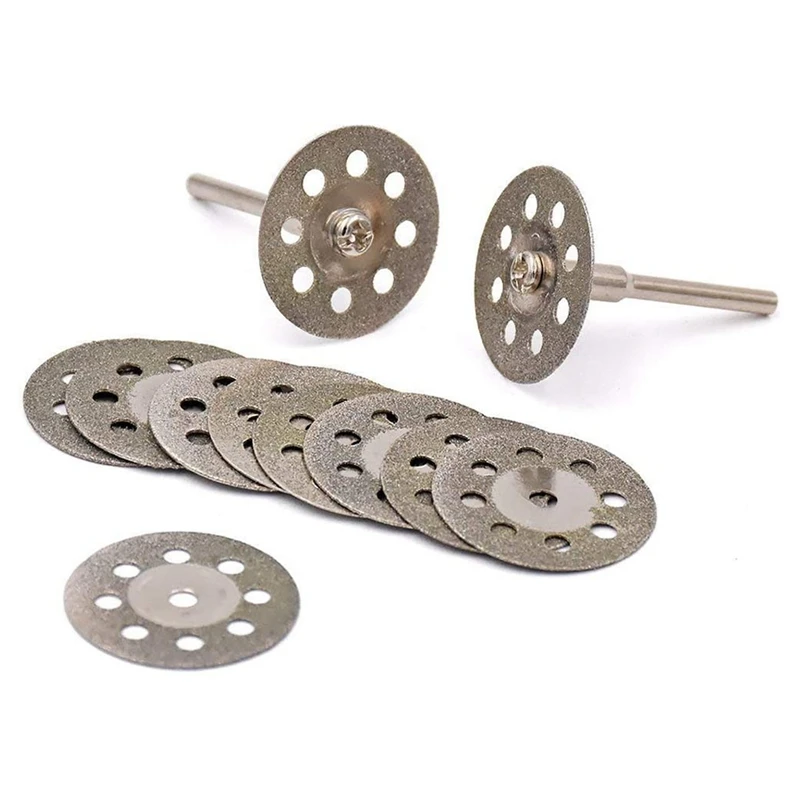 10 Pcs Diamond Cutting Wheel Cut Off Discs Coated Rotary Tools With Mandrel 22Mm For Dremel Retail