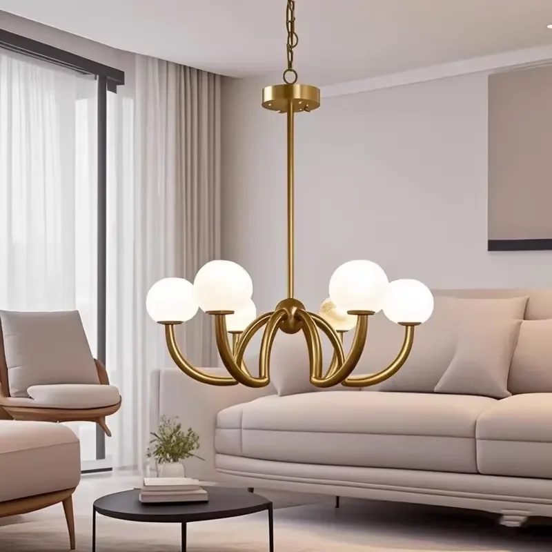 for All Copper Stone Chandelier LED Ceramic Luxury Living Room Creative Atmosphere Lighting Modern Simple Dining Room Bedroom