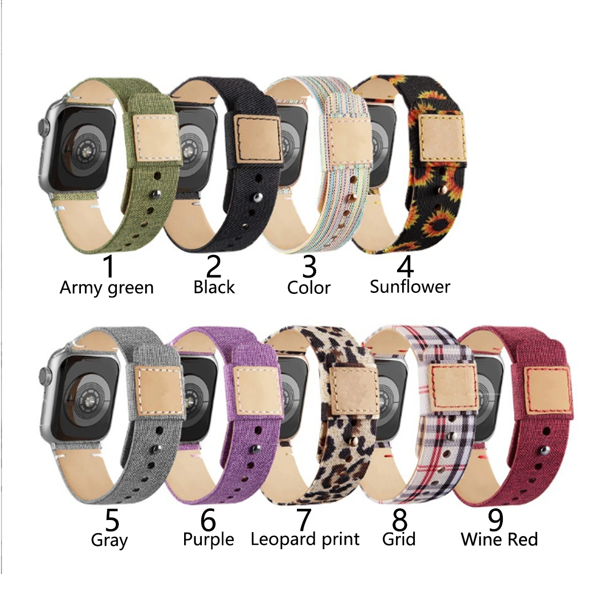 Canvas fabric leather strap, compatible with Apple Watch Series 987654321 strap, canvas VS leather personality strap