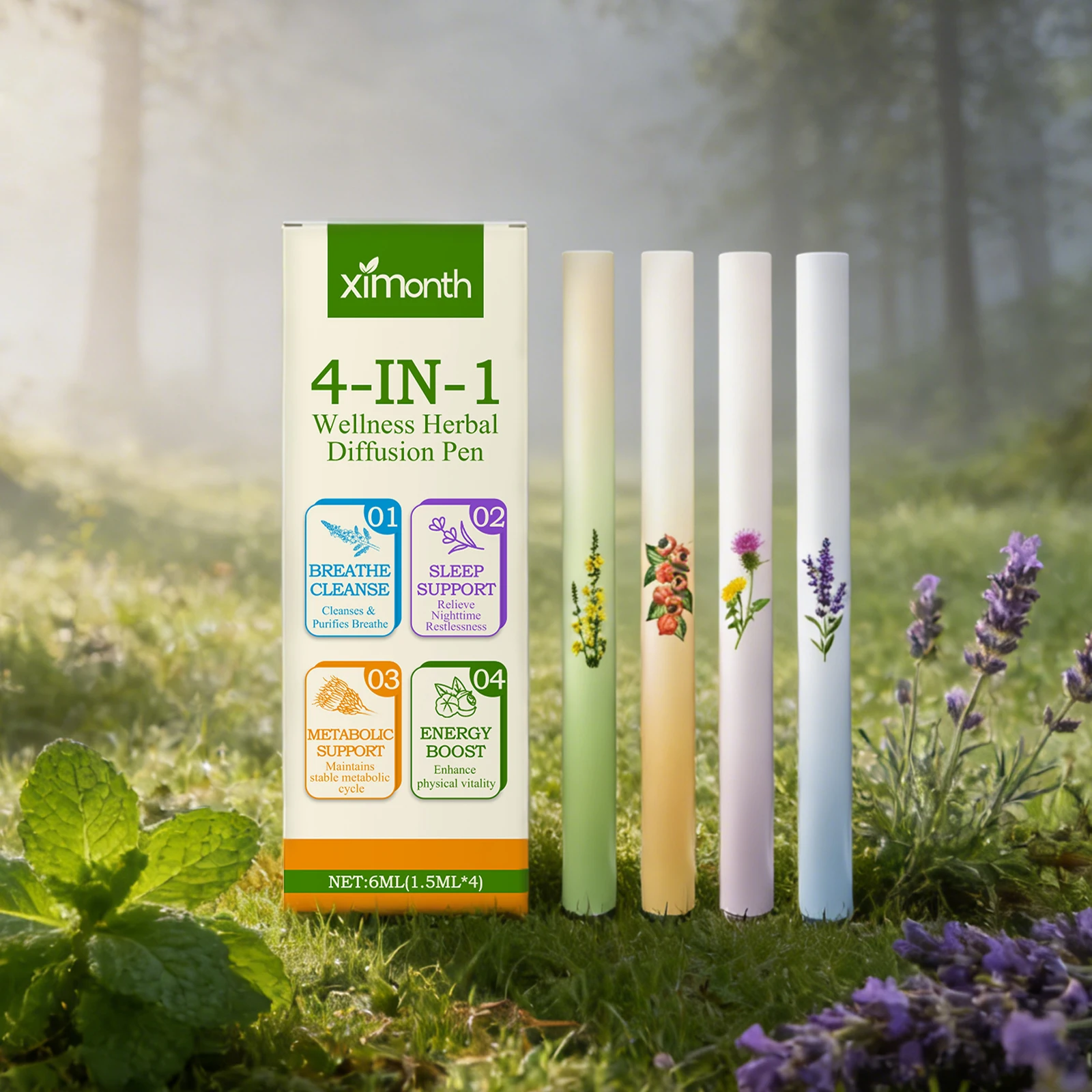 4 In 1 Air Freshening Pen Herbal Energy Stick Clear Breathing Boost Immunity Enhance Focus Improve Vitality Herbal Diffusing Pen