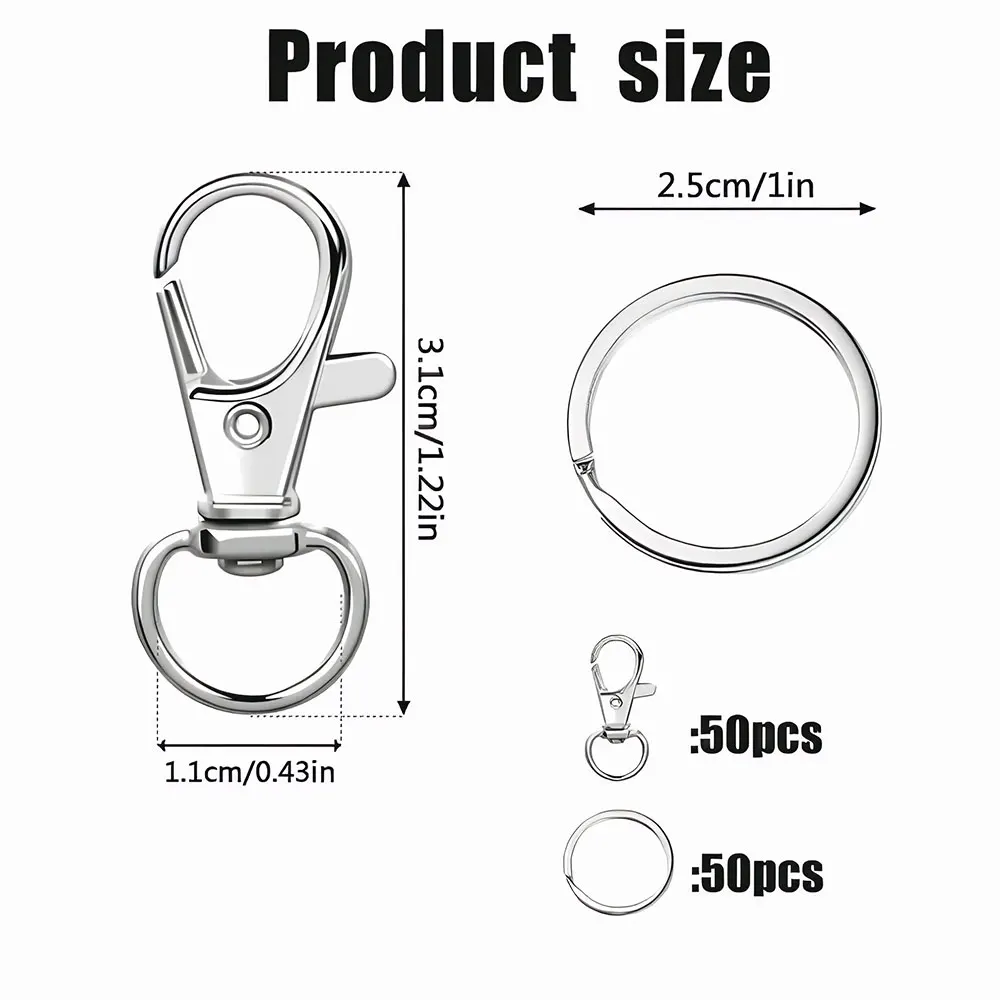 100PCS Keychain Hooks with 50pcs Key Rings 50pcs Swivel Lobster Claw Clasps for Keychain Clip Lanyard, Jewelry Making, Crafts
