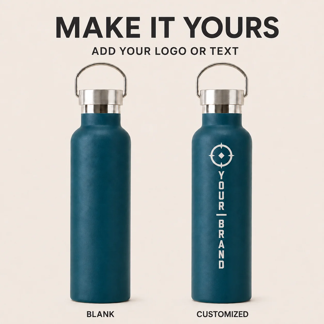 Reusable Insulated Water Bottle Personalized Name Travel Flask with Carry Handle for Office Gym School Hiking Employee Team Gift