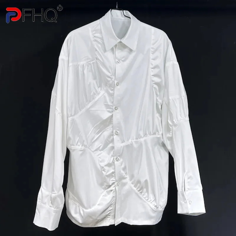 

Мужская Однотонная рубашка PFHQ, универсальная свободная Оригинальная одежда с длинным рукавом и защитой от солнца, летние шикарные топы с лацканами 21Z4538