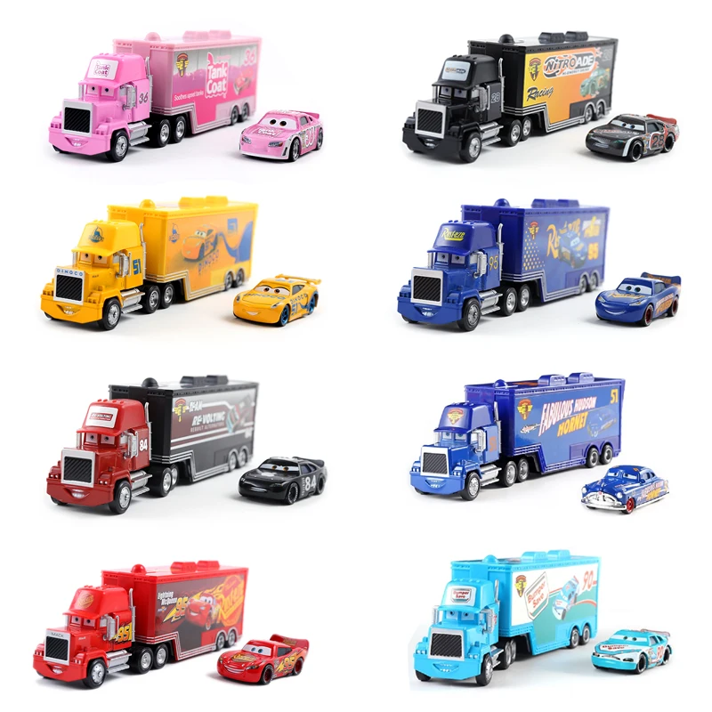 

Disney Pixar Cars Movie Lightning McQueen Truck Set Alloy Diecast Cargo Trailer Toy Rusteze Collectible Model Car Kids Gifts Toy