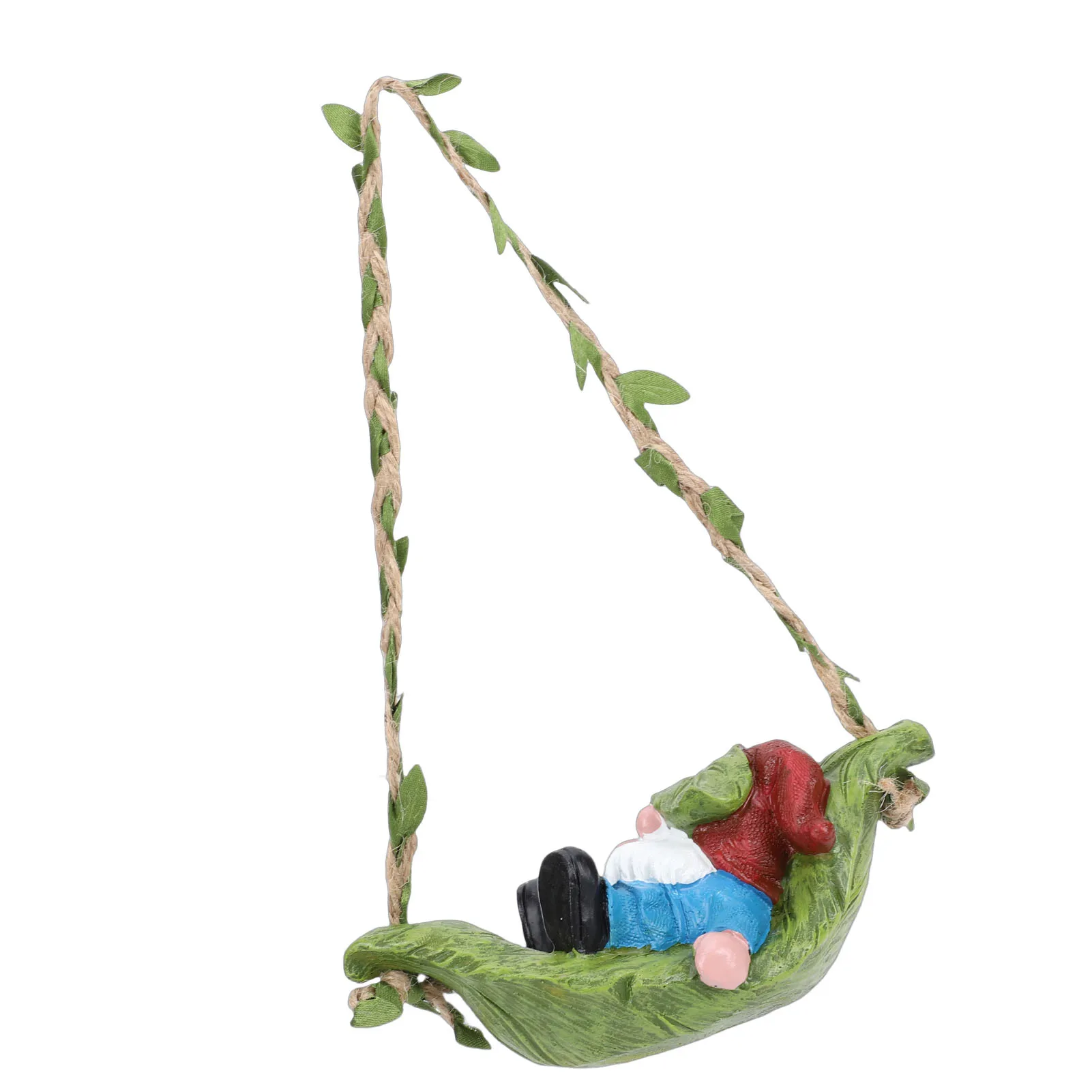 Swinging Gnome Statue Cute Resin Garden Gnome On Leaf Hammock Statue Ornament for Indoor Outdoor Yard Balcony Decoration