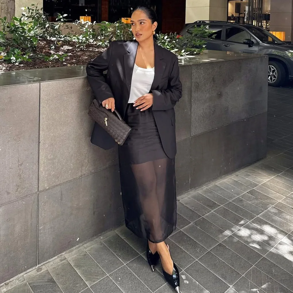 

Trendix Black See Through Lace Skirts For Women Autumn High Waist Slim Casual Long Skirt Sexy Party Club Elegant Commuting Skirt