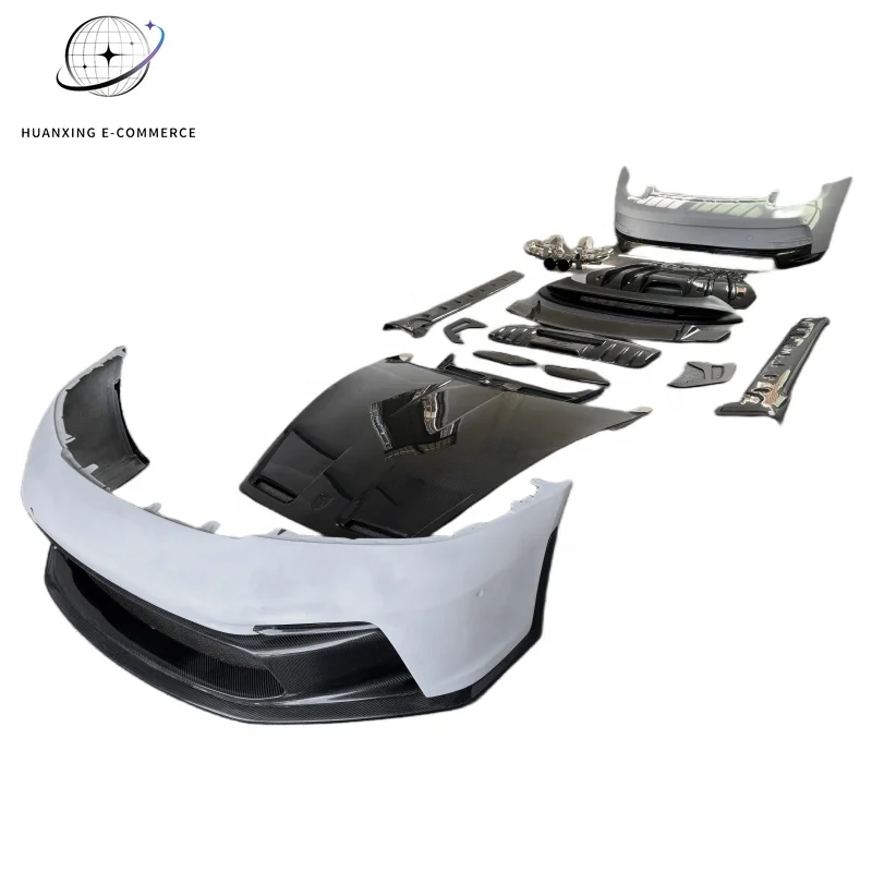 Upgrade GT3 Style Semi-carbon Fiber Front Bumper Rear Bumper Side Skirt Rear Spoiler Hood Exhaust Pipe Body Kit For Porsche 992