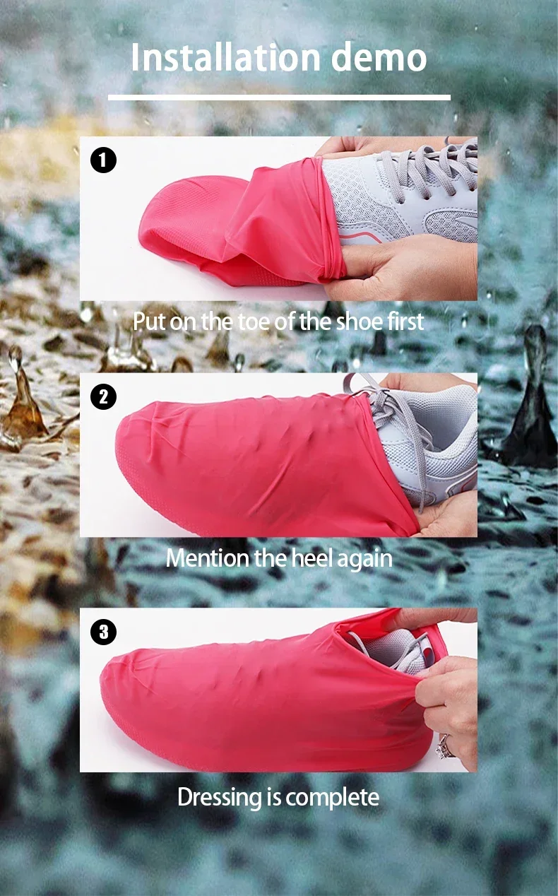 1 Paar wasserdichte Schuhüberzieher aus Silikonkautschuk, rutschfest, wasserabweisend, Regenschuhüberzieher für Outdoor-Radsport, Schuhprotektoren, Neu – Detail 6