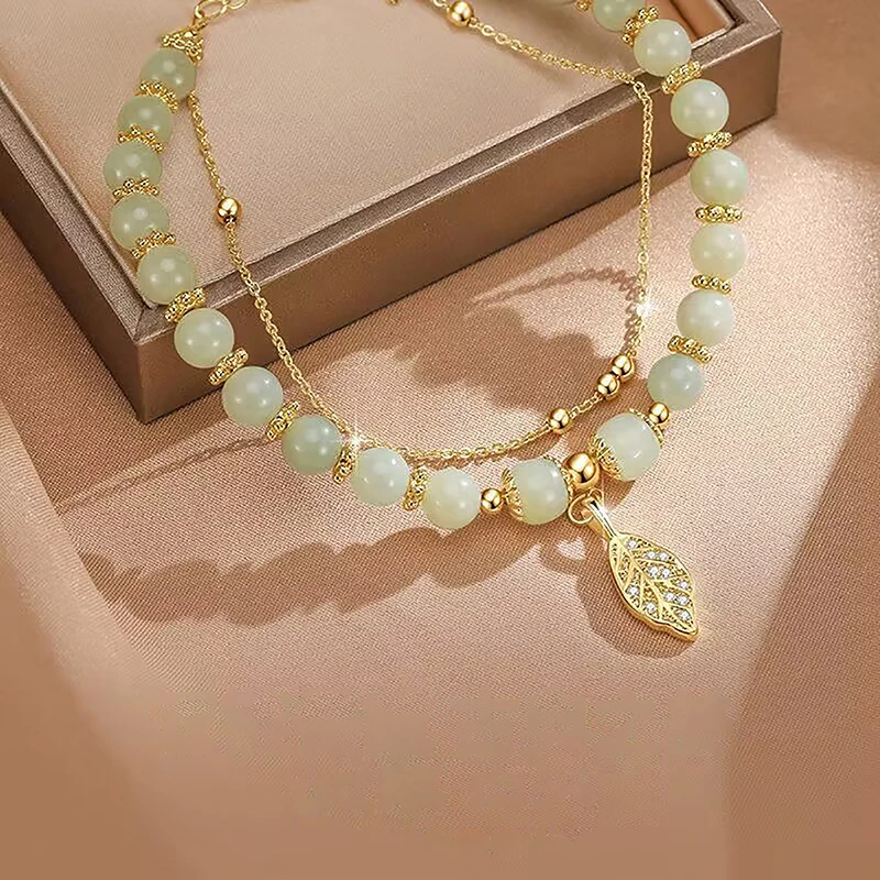 Accessories For Women Natural Jade Bracelet For Women Double Layer Chain Bracelet For Girls Wedding Party Korean Jewelry Gift