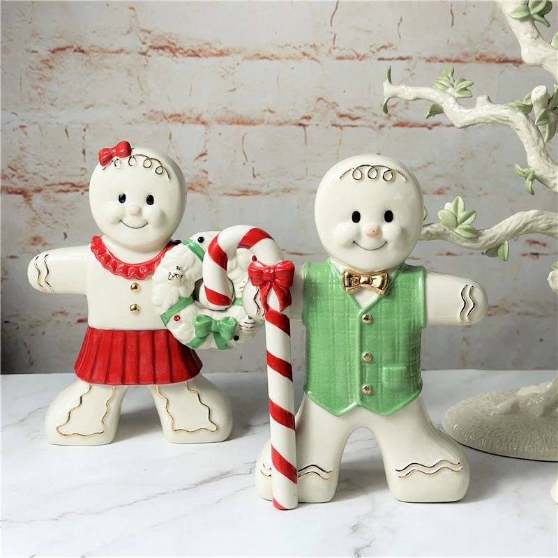 

American Lenox Ceramic Hand-painted Gold Tracing Christmas Snowman Figurines Home Ornaments Party Decoration Gifts