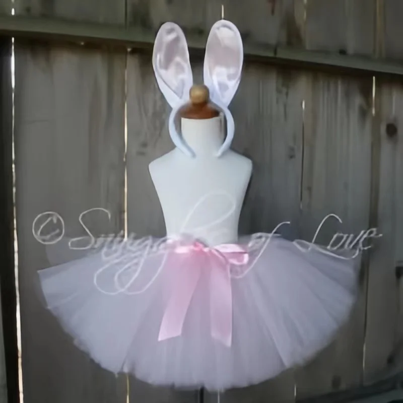 Girls Rabbit Tutu Skirts Baby Easter Bunny Fairy Pettiskirts with Hairbow Kids Halloween Cosplay Party Costumes Skirt