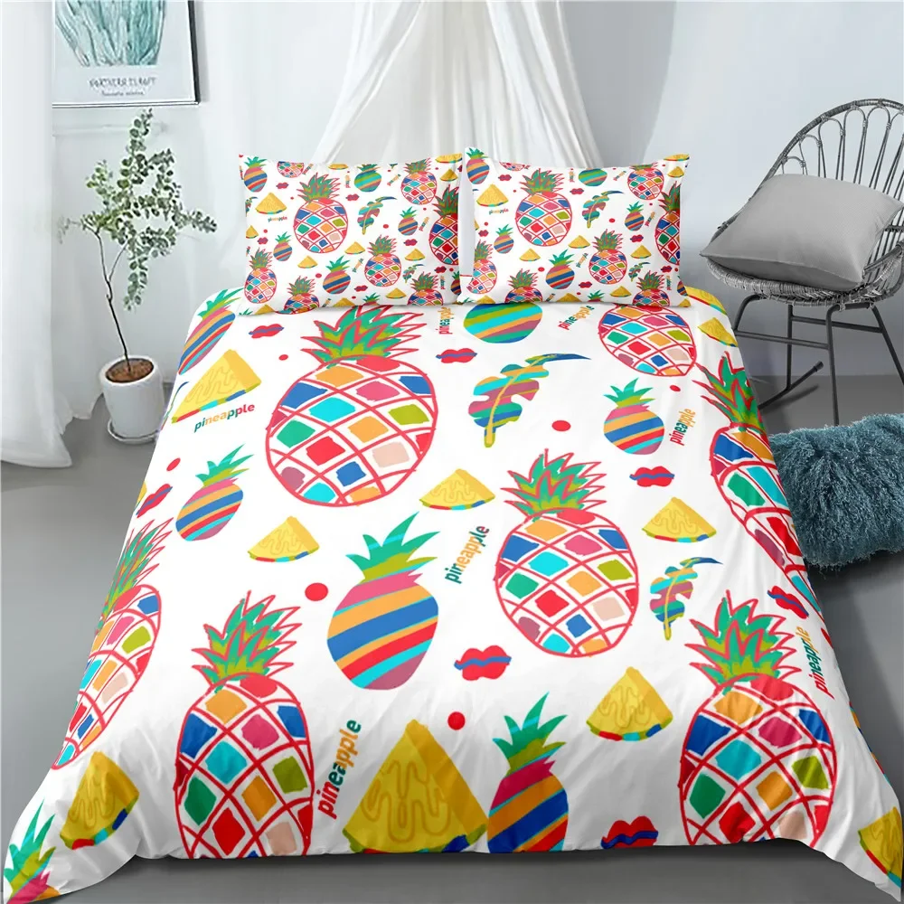 Cute Bed Linens Pineapple Print Home Textile Bedding Luxury Fruit Duvet Cover Set Sheet Bedclothes Girls Gift Queen King Size