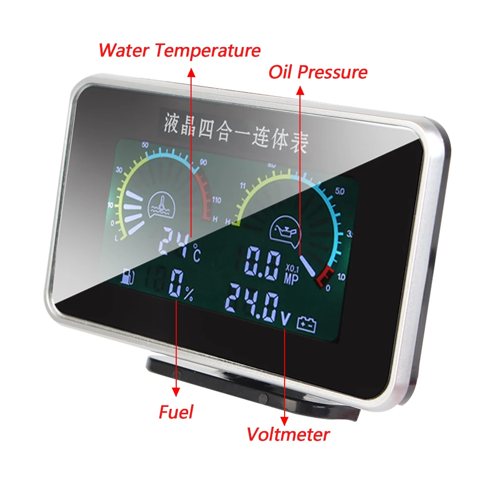 4 In 1 Car Oil Pressure Gauges Fuel Voltmeter Water Temp Sensor Meters Digital Instrument Cluster On Board Computer Accessories