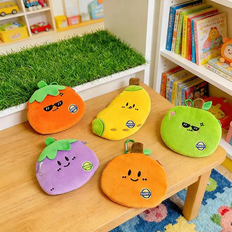 

Cute Plush Coin Purse Cartoon Fruit Banana Orange Plush Wallet Headphone Lipstick Bag Small Items Storage Bag Girl Small Gifts