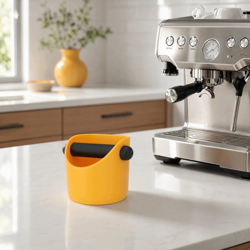 Plastic Rubber Construction Coffee Knock Box 4.3 Inch Size Non-Slip Base Coffee Grind Trash Bin Easy to Clean