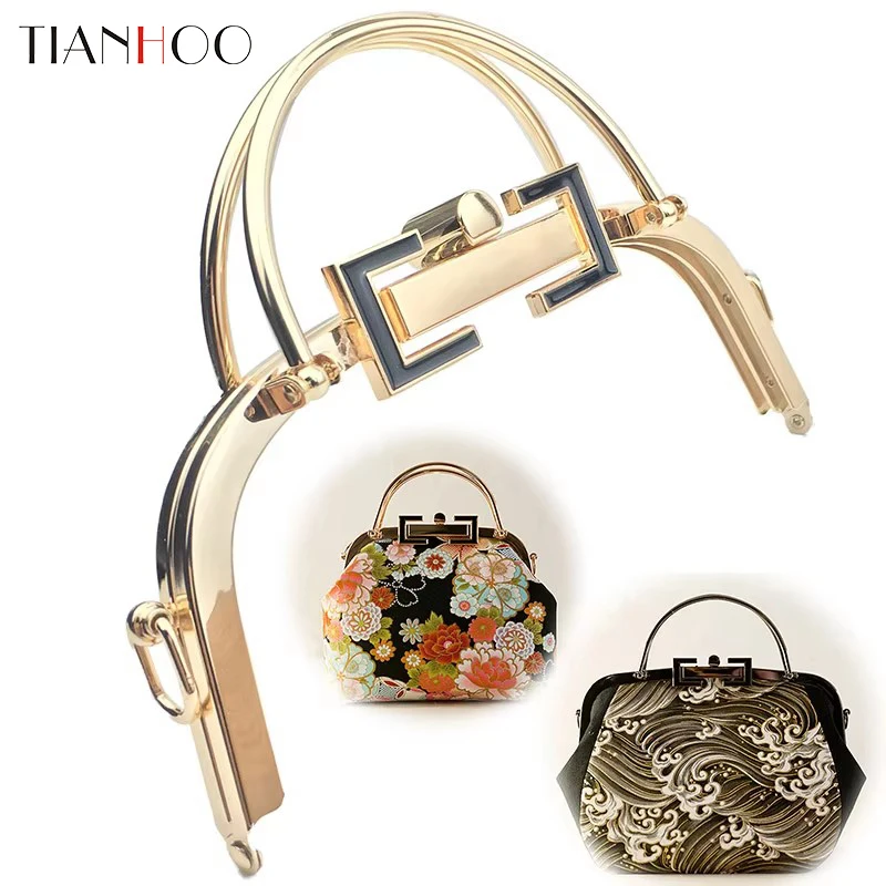 

20.5cm Metal Frame Purse Women Handle Glossy Vintage Golden Kiss Clasp Lock DIY Accessories for Bag